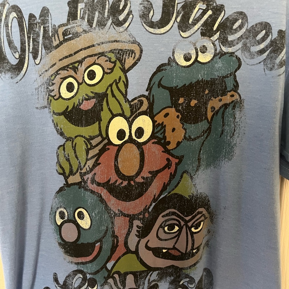 Pre owned Used Men Blue Sesame Street Graphic T-Shirt 50 cotton 50 polyester
